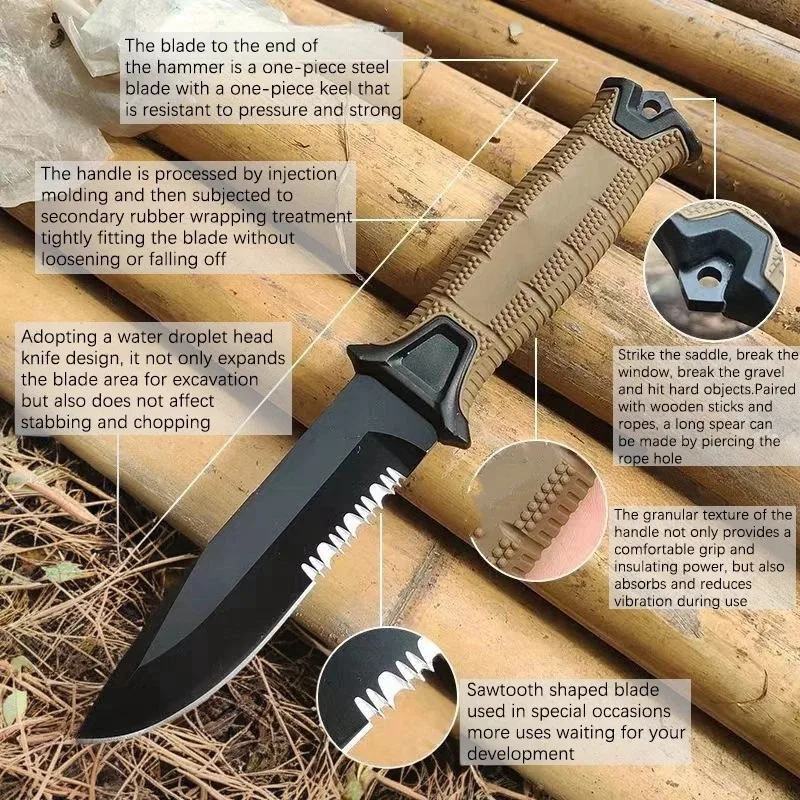 GB Tactical Fixed Blade Knife 440C Serrated/Full Blade FRN Fiberglass Handle Gift Outdoor EDC Survival Hunting Camping Tools