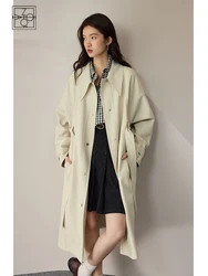 ZIQIAO High-end Sense Commuting Trench Coat for Women Autumn Newly British Style Casual Mid-length Windbreak Coat for Female