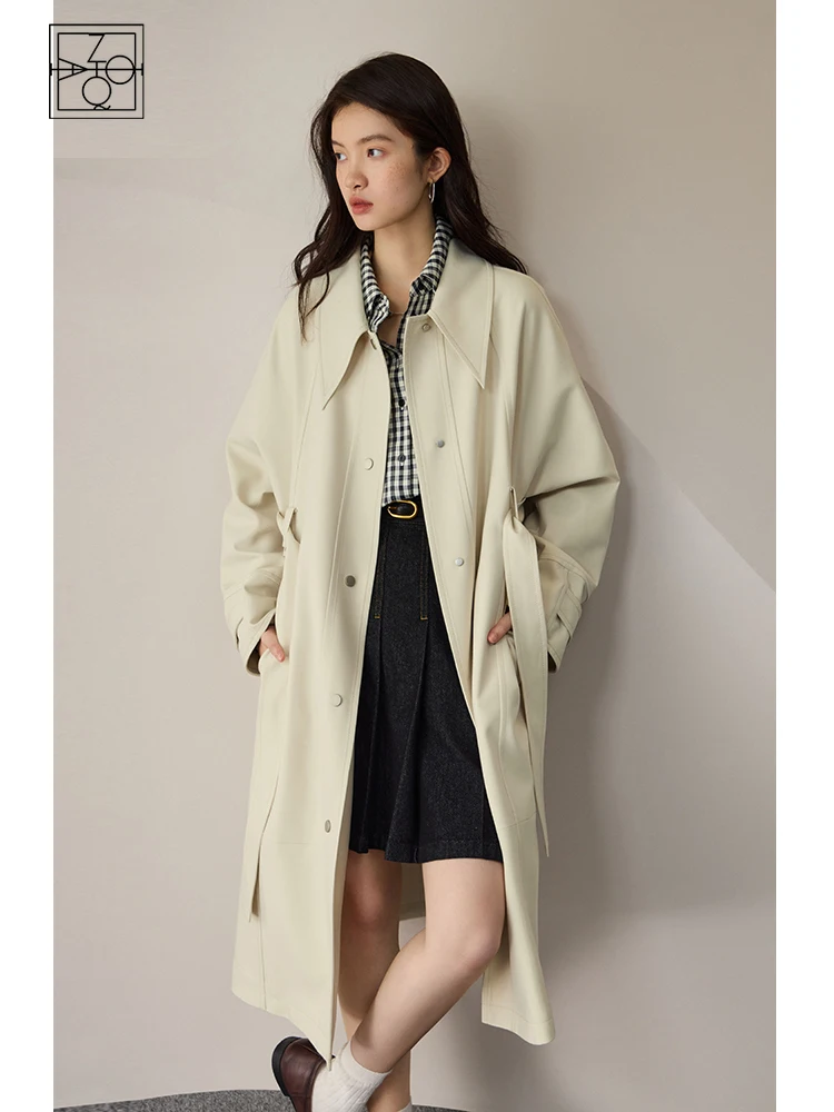 ZIQIAO High-end Sense Commuting Trench Coat for Women Autumn Newly British Style Casual Mid-length Windbreak Coat for Female