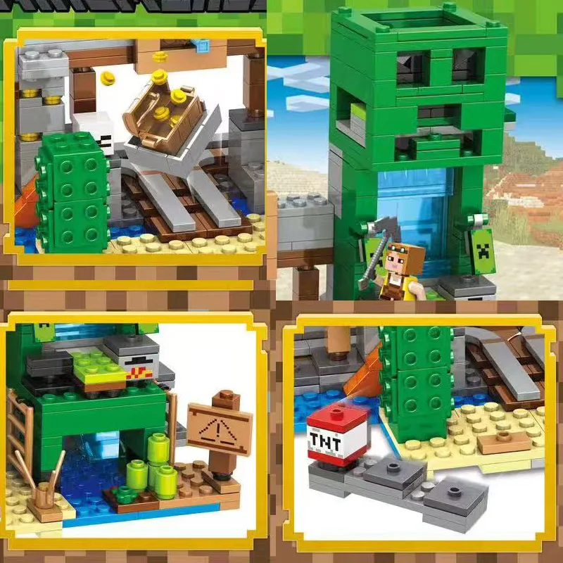 12 نمط TreeHouse قرية مزرعة الكهف الألغام أليكس زومبي عمل أرقام ألعاب مكعبات البناء هدية للأطفال