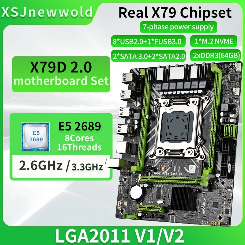 

X79D2.0 Motherboard Kit with E5 2689 Processor Support DDR3 Dual Channels LGA2011 NVME M.2 SATA 3.0 Xeon