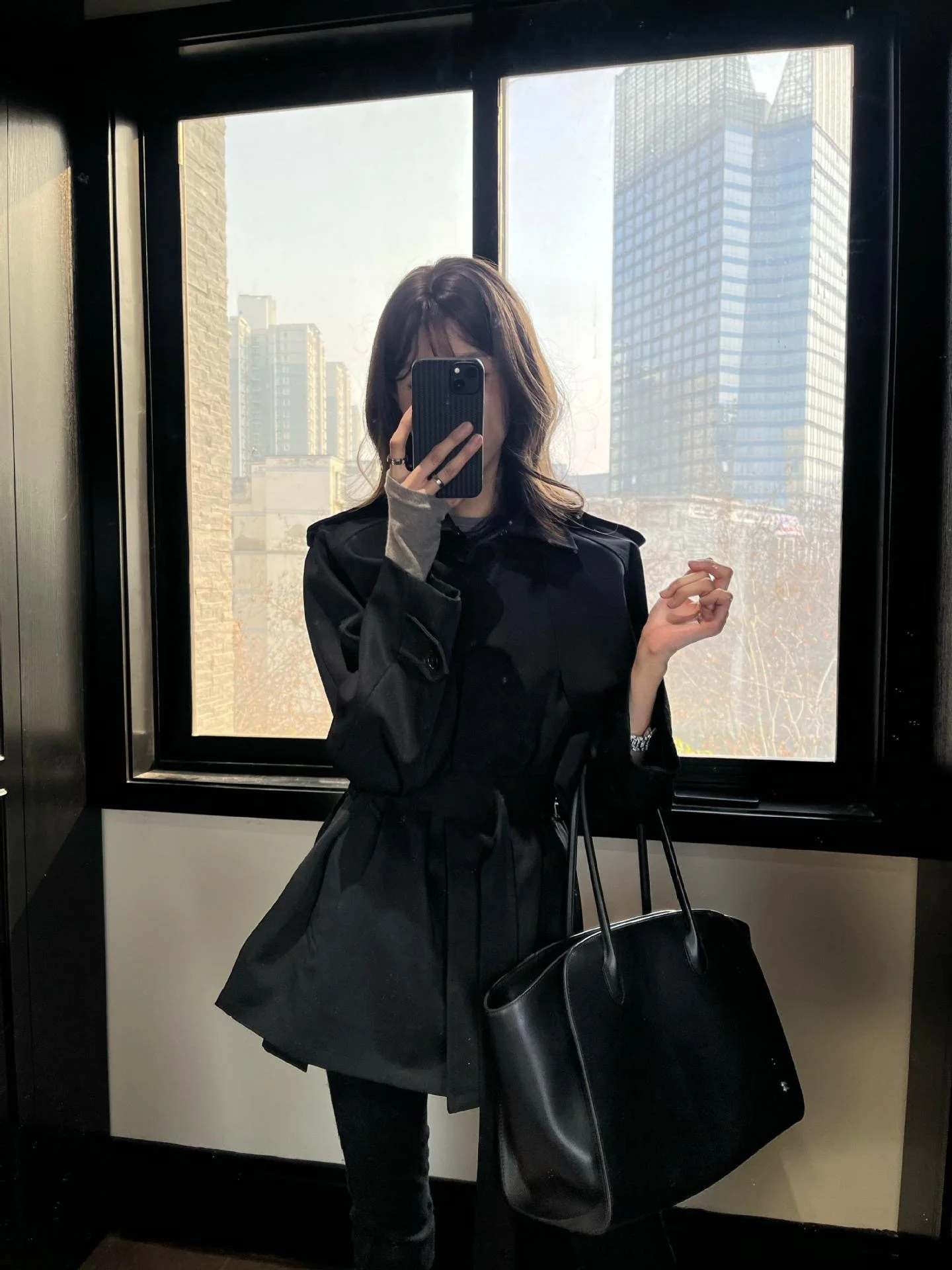 

MOSA Khaki Briti Vintage Sle Women's Coat Jaet Two-Piece Set Medium-Length Loose Fit Cotton Long Sve Collar