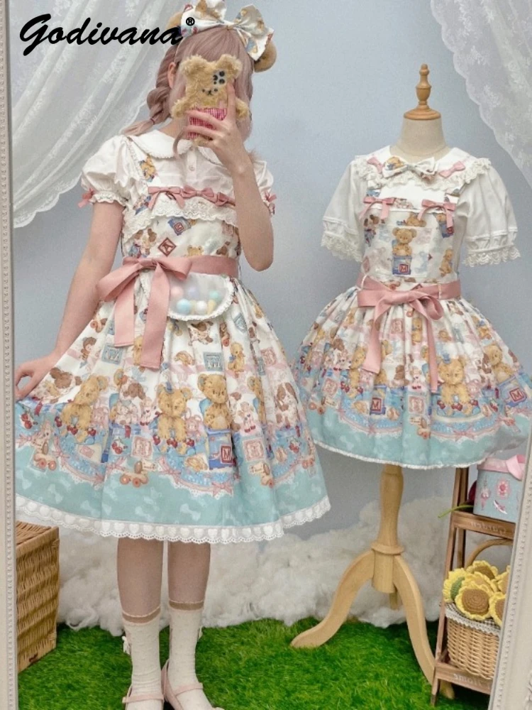 Original Cartoon Printed JSK Dress Sweet Girls Lolita Tutu Dresses New Spring and Summer Women's Kawaii Suspender Dresses