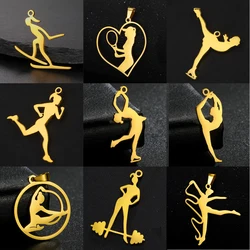 EUEAVAN 5pcs Gymnastics Stainless Steel Pendant Charms Women Girl Runner Gymnast Skater Sports Athletes Necklace Making DIY