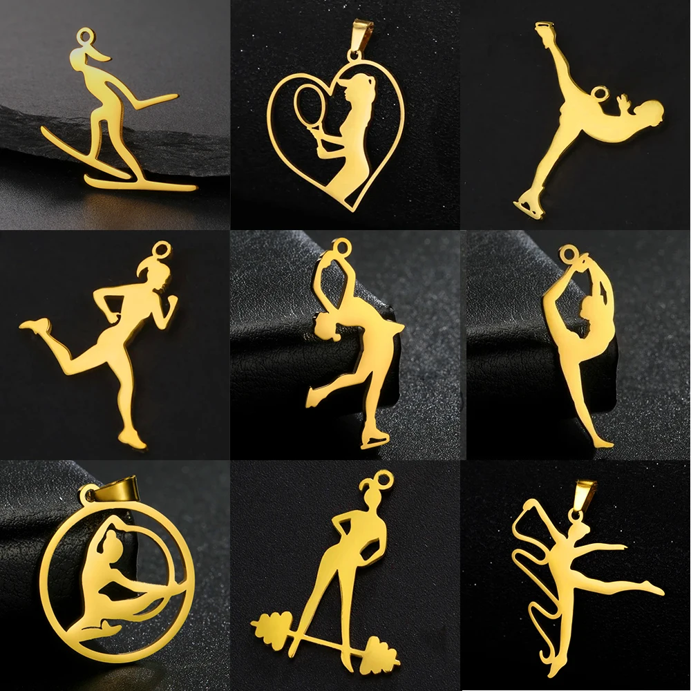 EUEAVAN 5 sztuk gimnastyka wisiorek ze stali nierdzewnej Charms kobiety dziewczyna biegacz gimnastyczka Skater sportowe sportowcy naszyjnik Making DIY