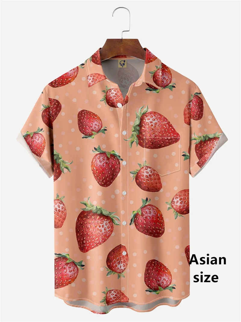 3d Printed Strawberry Pattern Hawaiian Shirts Men Women Summer Fashion Beach Button Up Lapel Shirt Button Short Sleeve Blouse