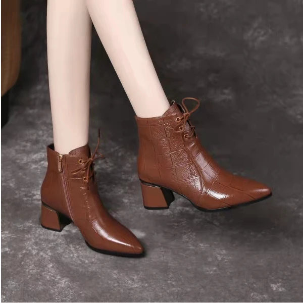 2024 New Designers Popular Style Autumn Winter Ankle Boots Women Western Boots Woman High Heel High Top Boots Feminimo