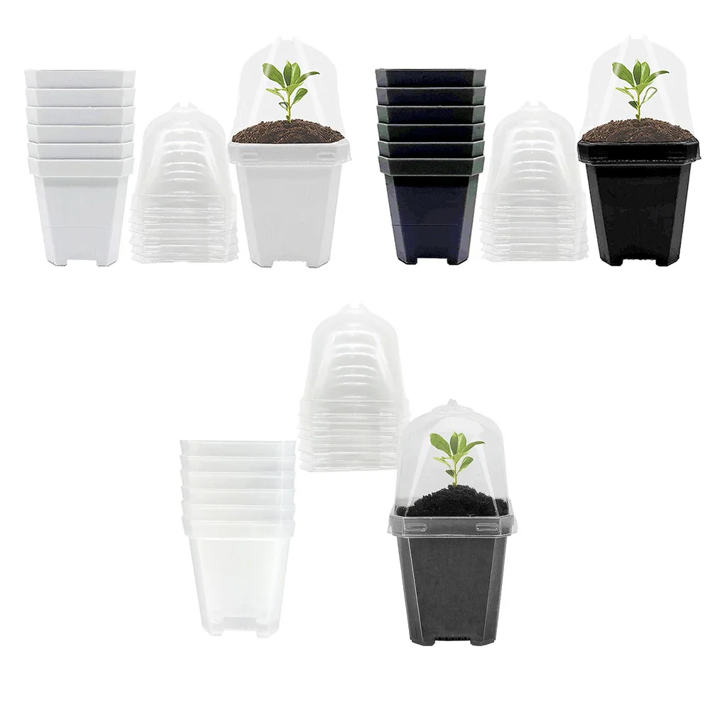 6pcs Square Flower Pot Plant Nursery Pot with Humidity Dome Garden Seedling Breathable Cup For Home Garden Office Desk 3 Colors