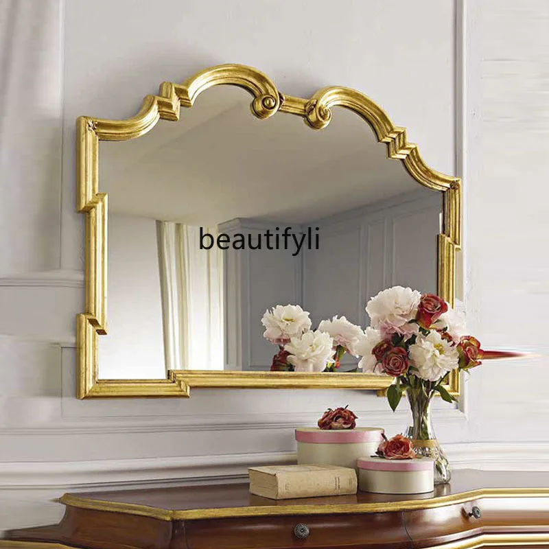 European Style Villa Bathroom Vanity Wall Hanging Cosmetic Mirror Bedroom Golden Wall Hanging Decorative Mirror