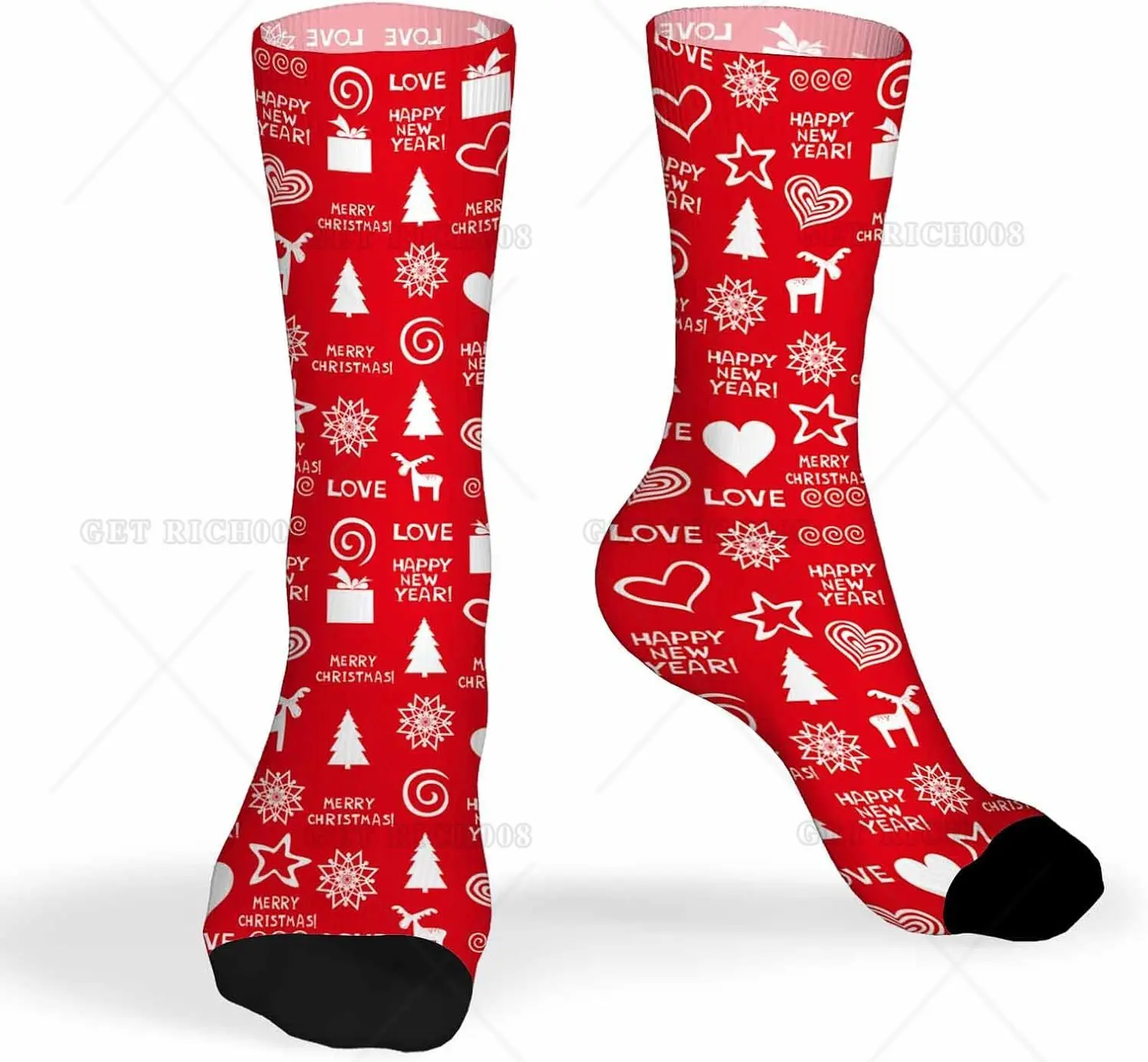 Red Christmas Deer Happy New Year Gift Socks Mens Fun Dress Socks for Women Funny Novelty Crazy Design Socks One Size