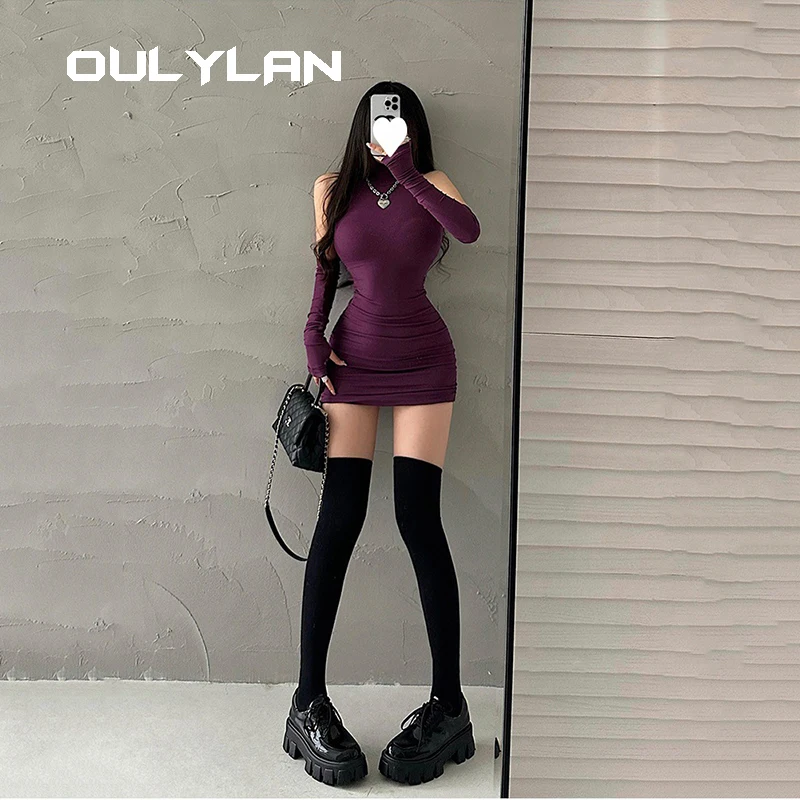 

American retro spicy girl sexy high necked women's dress autumn new collection waist elastic knitted inner layer wrapped hip