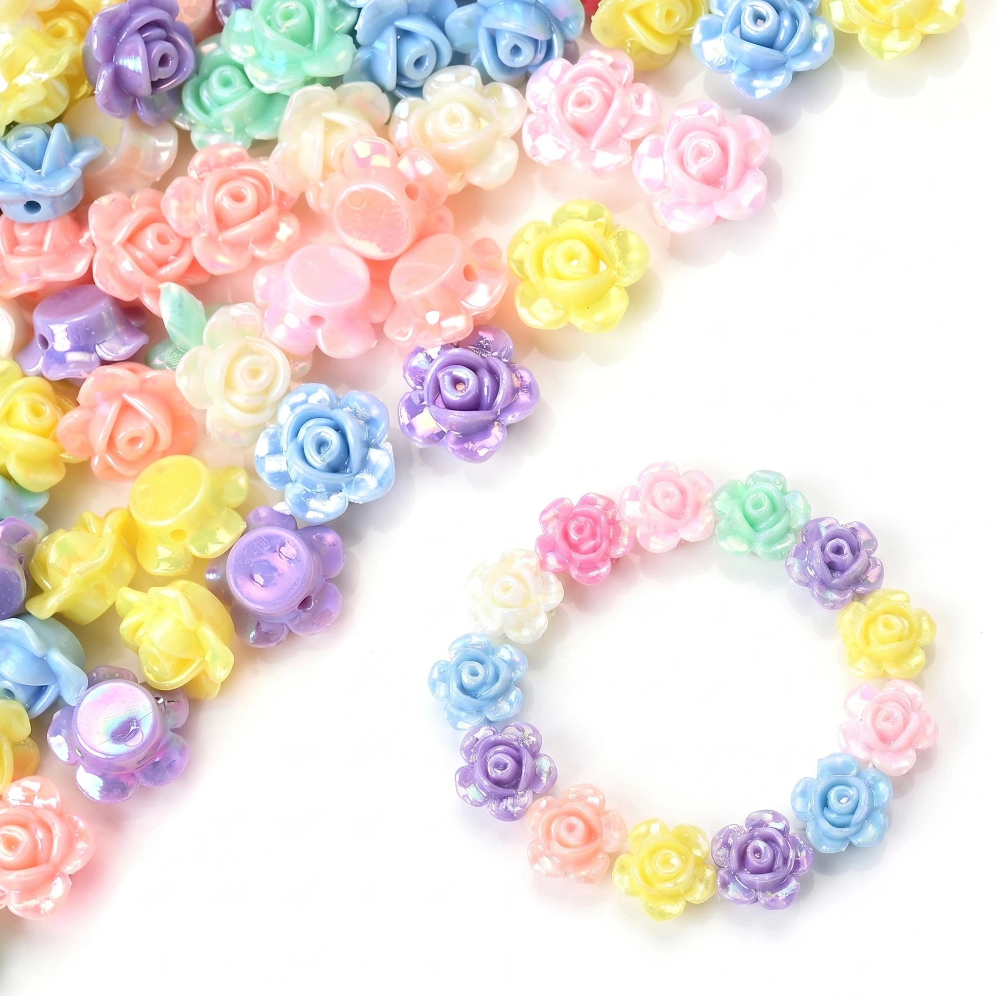 iYOE 50/100/200pcs Flatback Acrylic Rose Flower Bead 8x13mm for DIY Jewelry Making Scrapbooking Phone Nail Decal Decor Craft