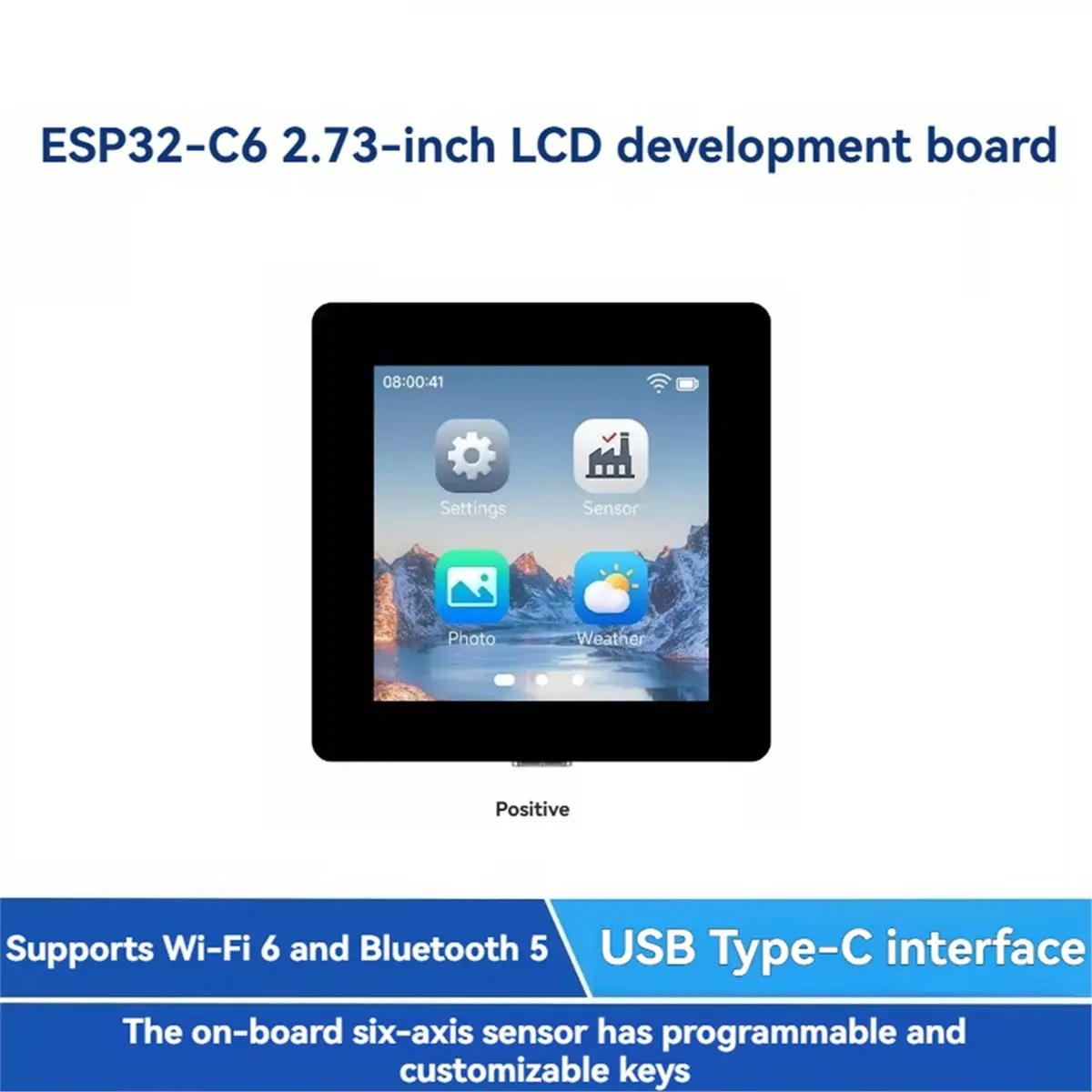 -C6 2.73inch LCD Display ILI9488 Driver IC Wi-Fi 6/Bluetooth 5 Onborad Temperature and Humidity Sensor