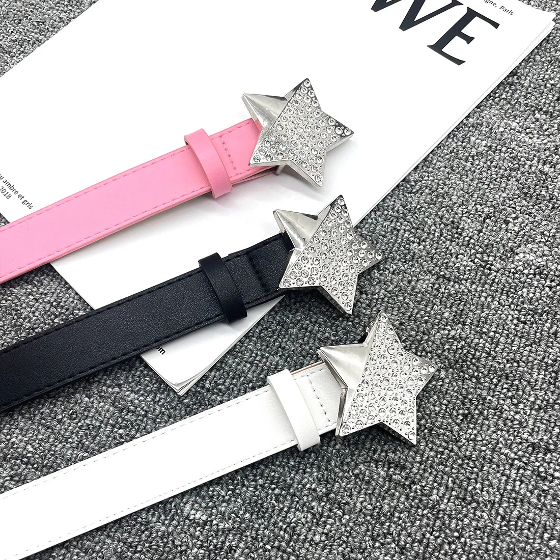 

Y2k Star Rhinestone Pink Belt for Women Metal Pin Buckle Waist Strap Girls Decorated With Dress Jeans Waistband