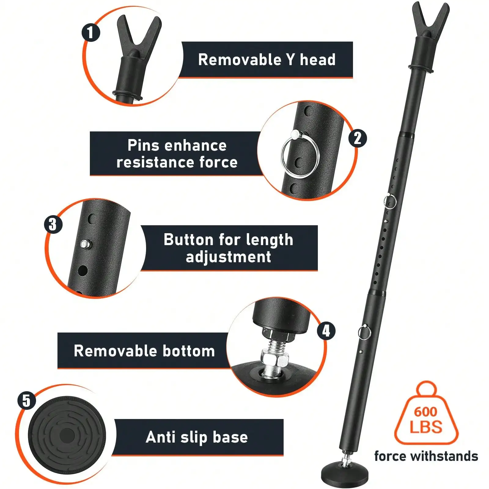 HARRMS YeYeBest 1 1/8In Door Security Bar: 35-41.7in قابل للتعديل عالي التحمل ضد الأطفال #3