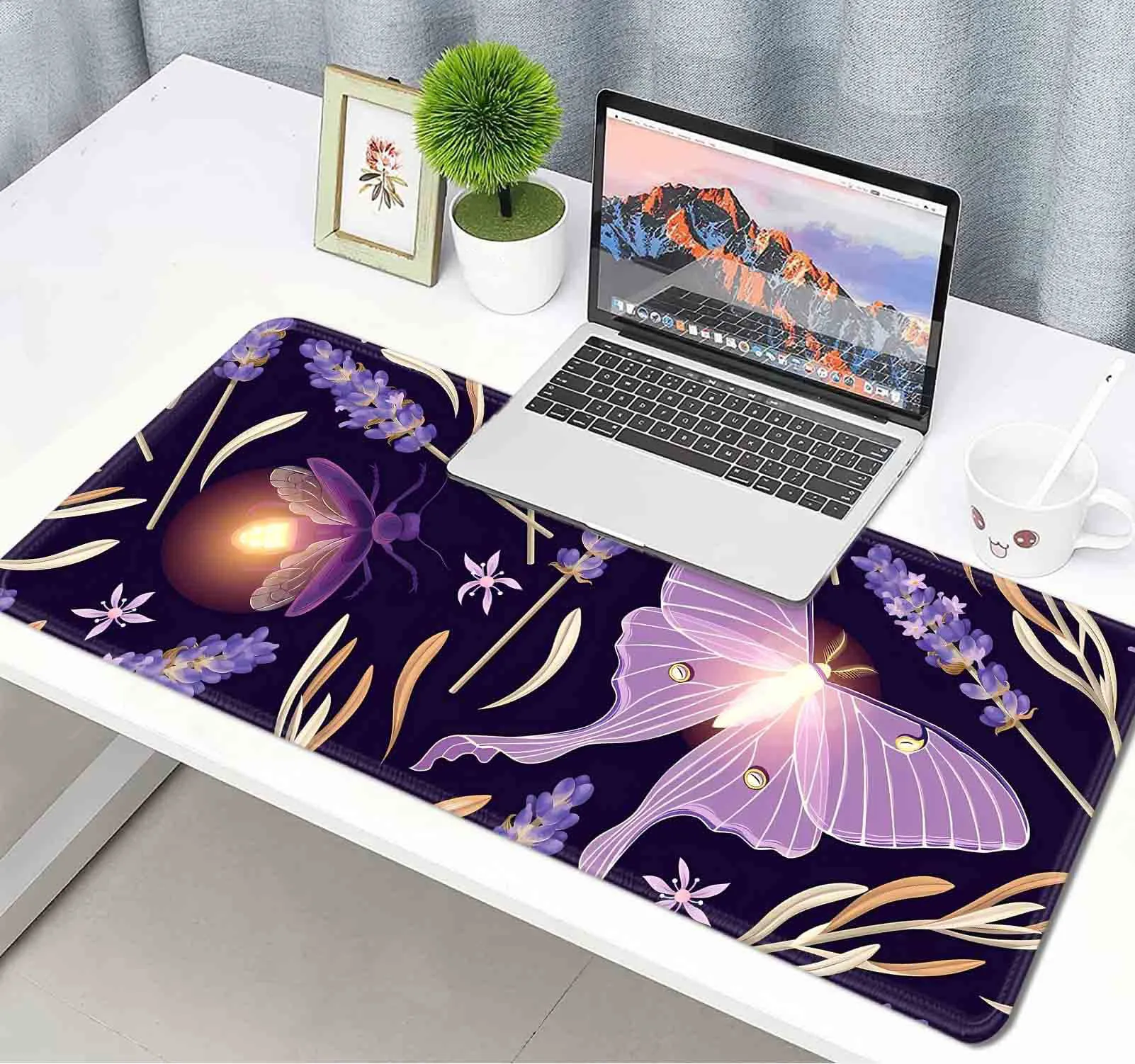 Large Gaming Mouse Pad, Purple Lavender Butterfly Desk Mat, Non-Slip XL Computer Big Mouse Pad for Work, Gamer, Office, Home
