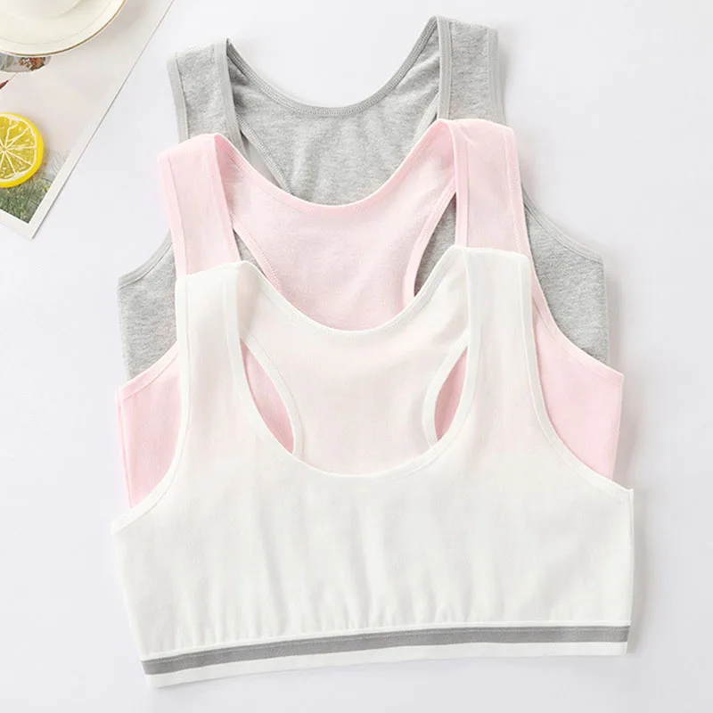 3pcs Girl Cotton Bras Children Puberty No Steel Ring Underwear Kids Sport Vest Teenage Camisoles Middle High School Students Bra