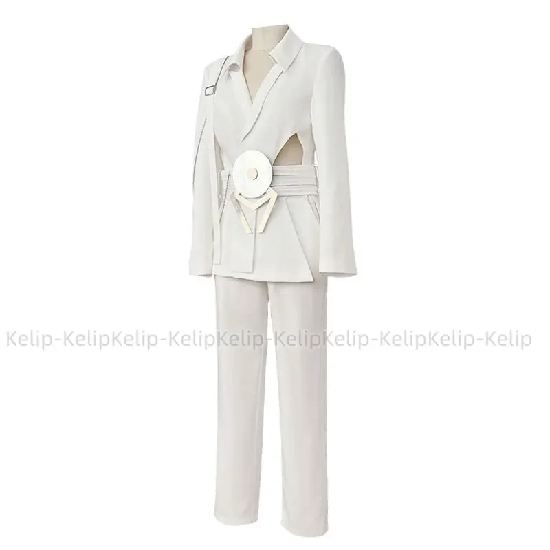 الغريبة المرحلة لوكا تأثيري R7 وميض ذهب البدلة زي شعر مستعار ديكور ملابس الحفلات أداء موحدة بدلة بيضاء هالوين مخصصة