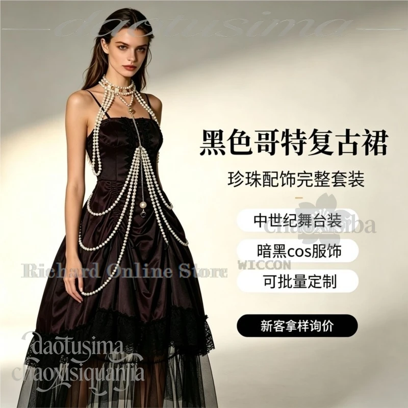 Halloween 2026 Party Medieval Renaissance women's Dress Velvet Goth Lolita Jirai Kei Dark Gothic Strappy Outfits