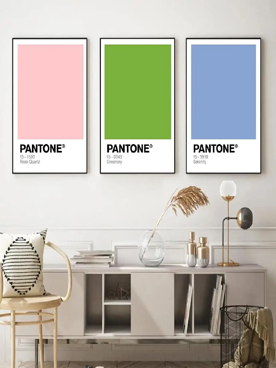 Modern Pantone Canvas Wall Art  Colorful Prints in Pink Yellow Green Blue Grey Red for Living Room Decor