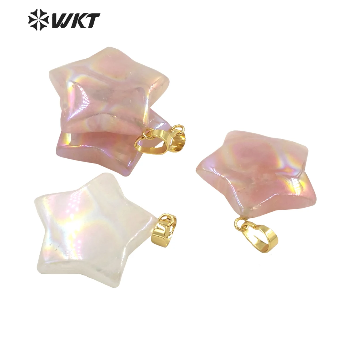 WT-P1822 WKT Girl Natural Stone Star Pendant Pentagram Shape Aura Quartz Gold Plated For Ladies Necklace Jewelry Gift