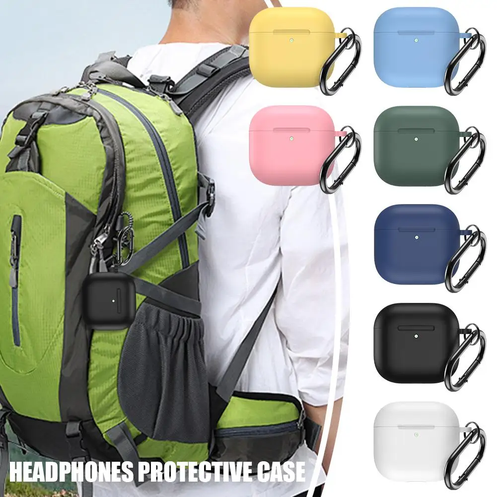 For Apple AirPods4 Solid Color Silicone Protective Dustproof Case With Integrated Buckle Anti-scratch Mountaineering Anti-f R6Y2