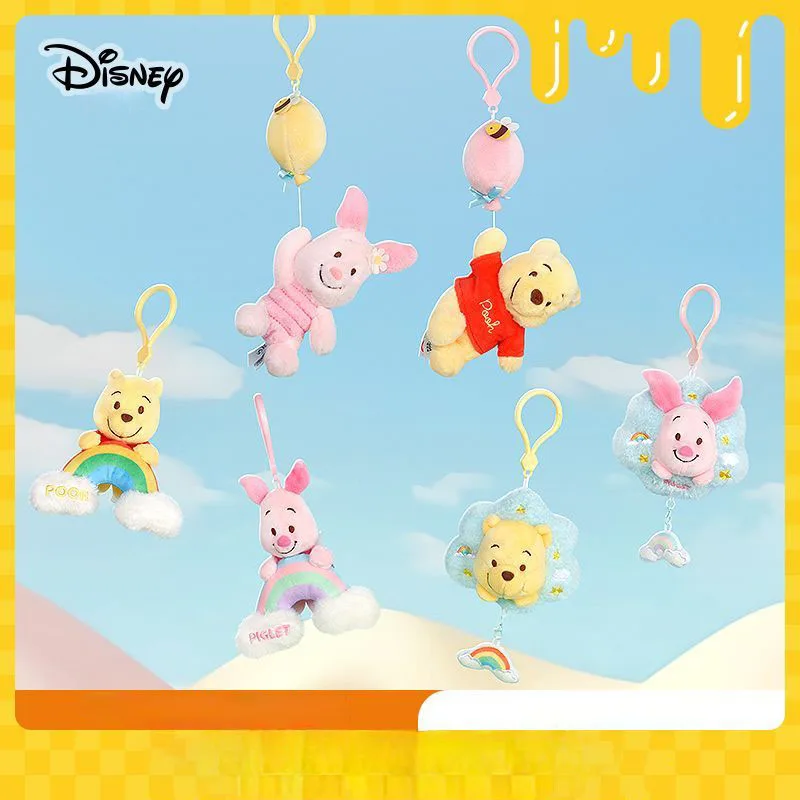 Winnie Pooh Piglet Plush Pendant 2Pcs Rainbow Cloud Balloon Original Disney Licensed Keychain Bag Hanging Charm Cute Cartoon
