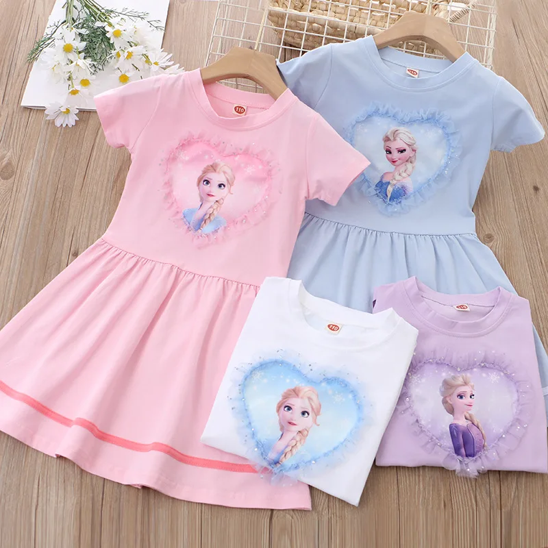 

Kids Dress 2024 New Short sleeves Cotton Summer Disney Frozen Girls Party Dress Elsa Anna Princess Dress Toddler Girl Dress