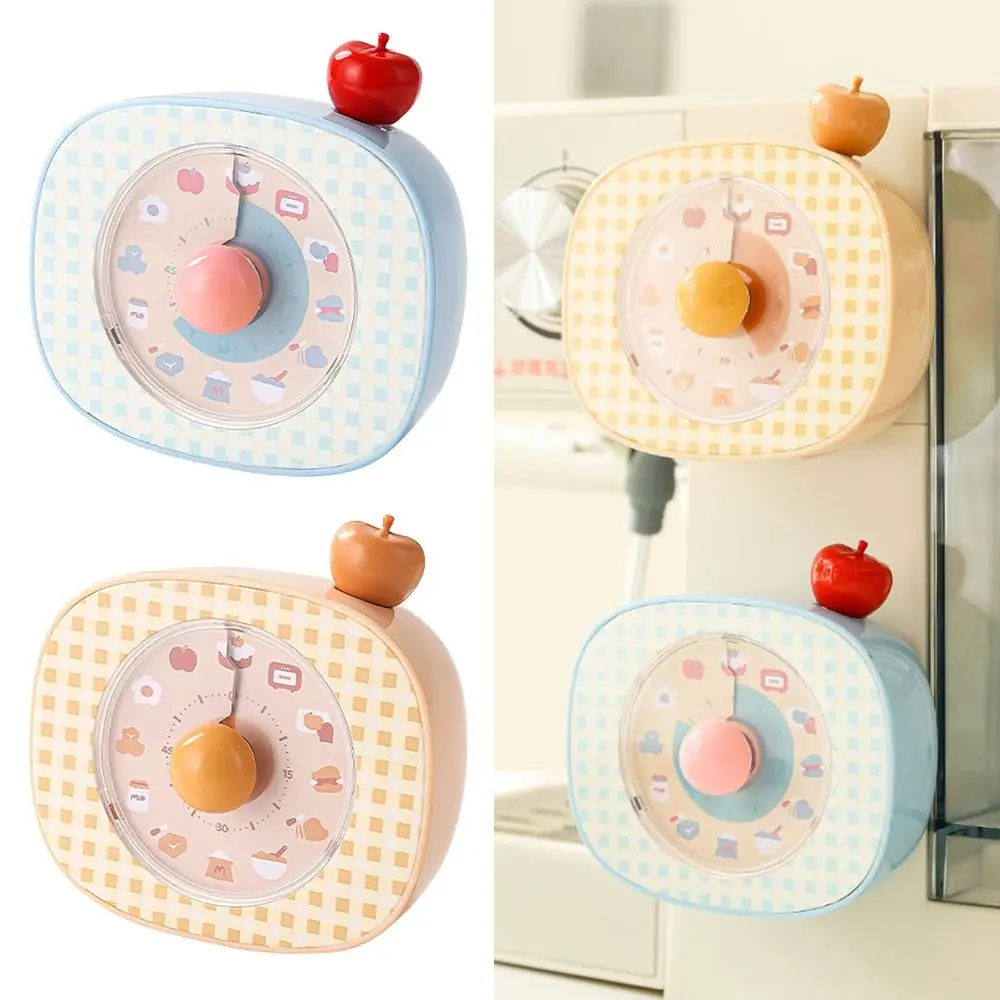 Portable Cartoon Apple Visual Magnetic Timer Dopamine Rotation Timing Countdown Reminder Time Management Alarm Clock for Cooking