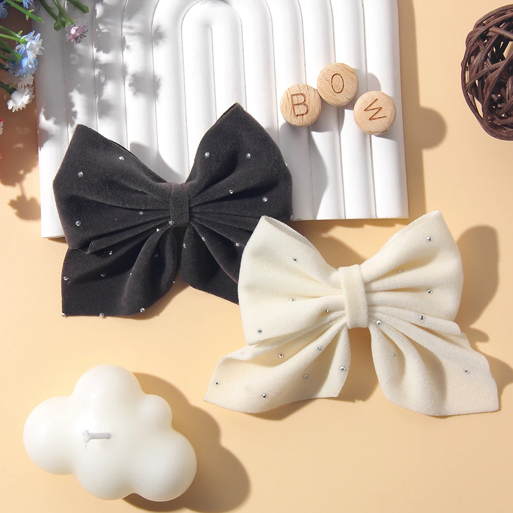 2 Teile/satz Elegante Samt Verziert Mit Diamanten Bogen Haar Clip Mädchen Ohne Zähm Haar Sicher Haar Zubehör Kinder Geschenk – Detail 7