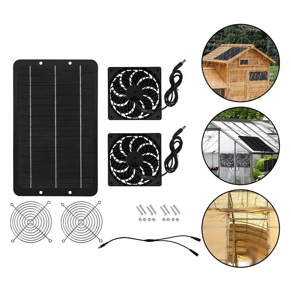 1 Set 40W Solar Panel Fan Solar Powered Exhaust Fan Household Greenhouse Pet House Utility Rooms Cooling Fan