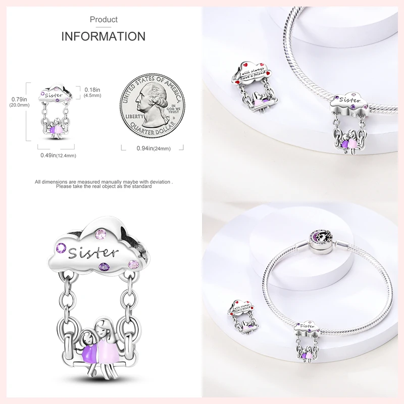 925 Sterling Silver Sister Lover Mom Cute Girl Boy Charms Astronaut Pendants Fit Pandora Original Bracelet DIY Jewelry Making