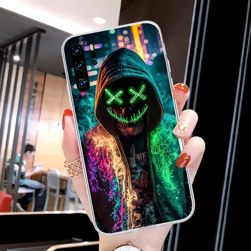 Hacker X Face Smart Phone Case for Huawei P50 P40 P30 Pro Mate 40 30 Pro Nova 8 8i Y7P Honor Clear Phone Cover Funda