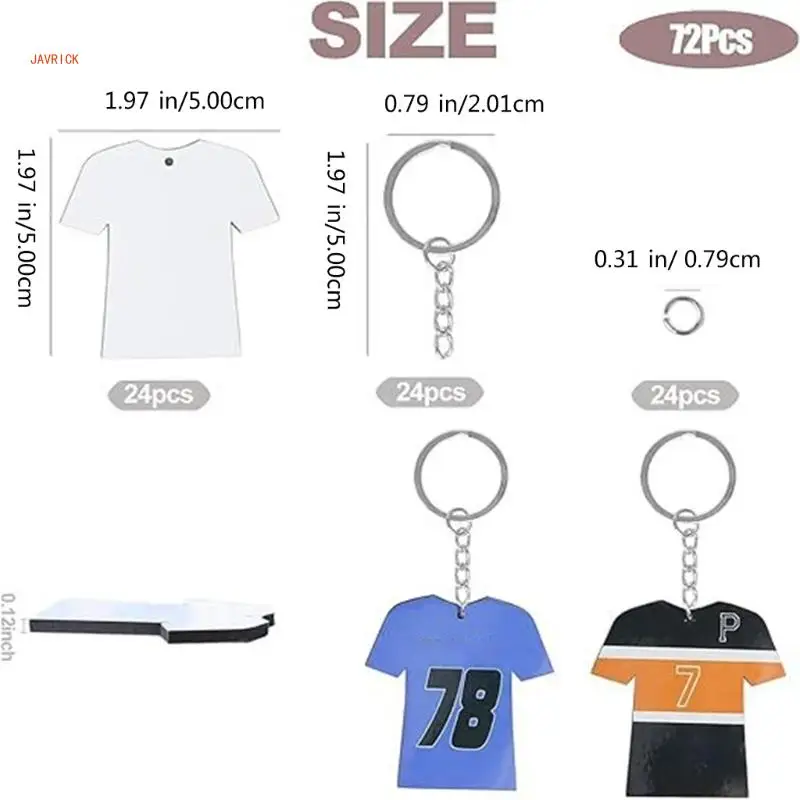 72pcs/24 Set Heat Tranfer Keychain Accessories Acrylic Blank Pendant Keyrings for DIY Enthusiasts Sublimation Keychains Lanyard