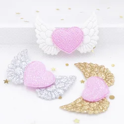 50*32mm Glitter Powders Angel Wing Stick-on Heart Appliques Cupid Wing Fairy Wing for DIY Clothes Hat Headwear Decor Patches