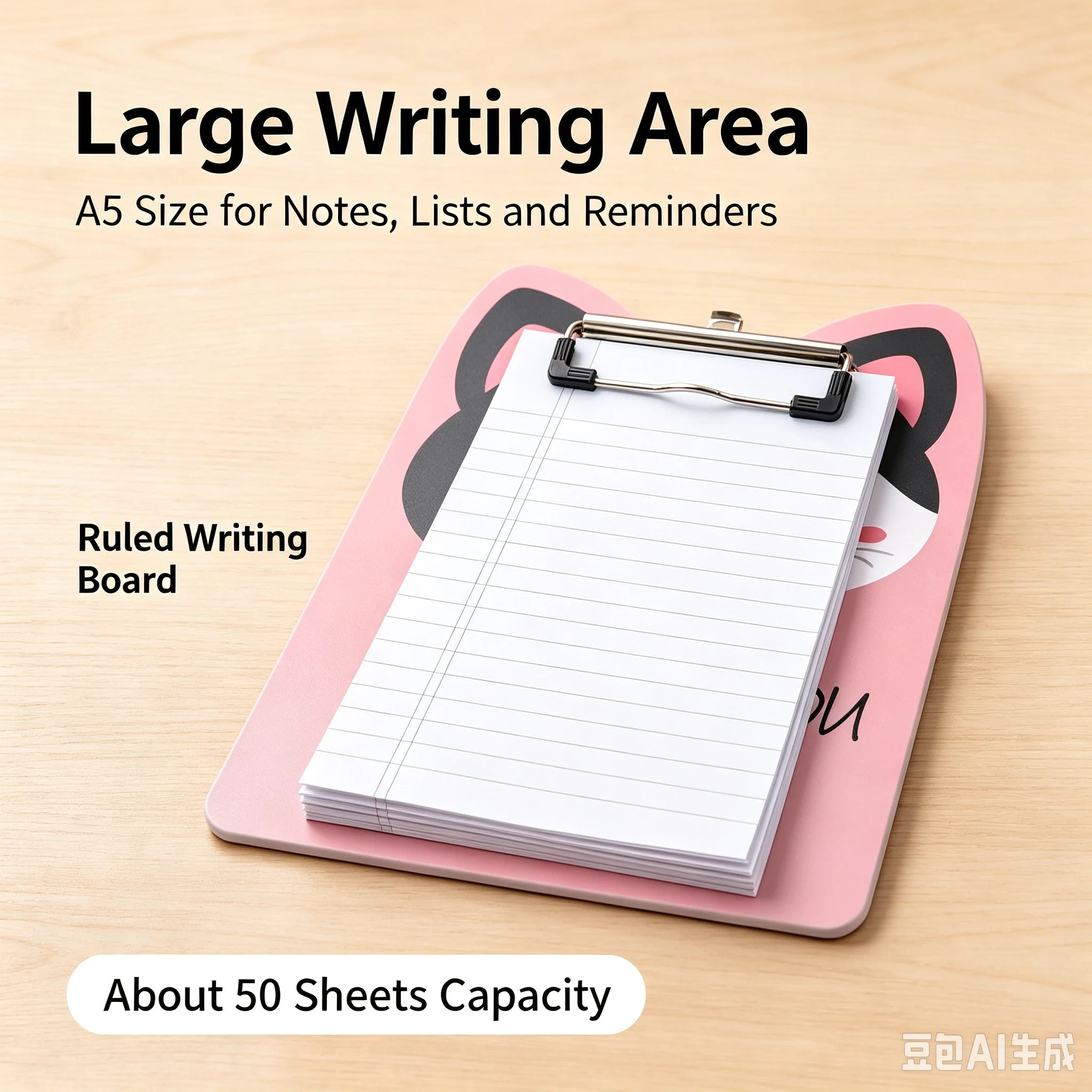 A5 Cute Cat Shape Magnetic Clipboard Soft Magnetic Back Metal Clip Board Hold 50 Sheets Portable Writing Pad for Student Office
