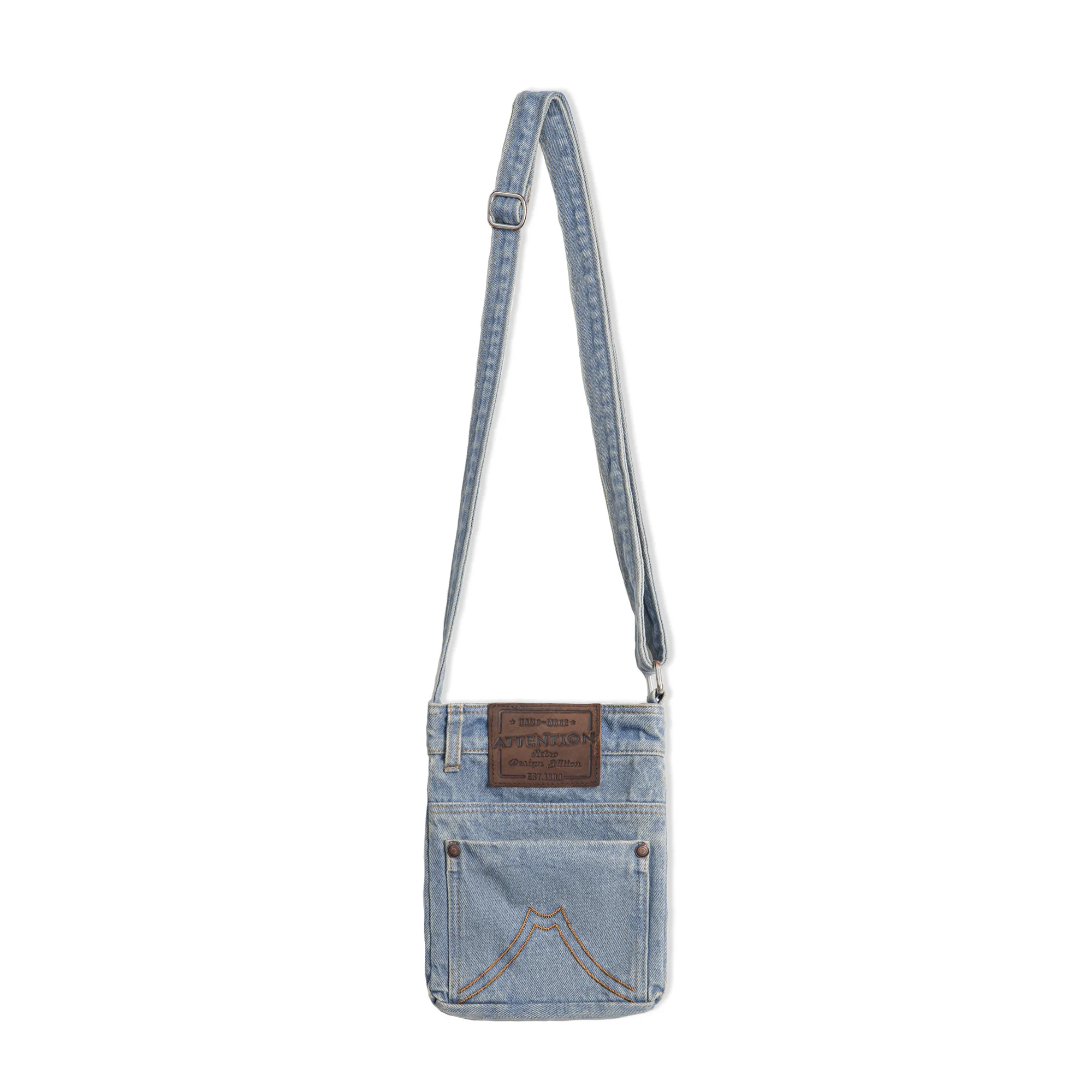 Maden Washed Blue Canvas Denim Crossbody Bag Unisex Messenger Bag Vintage Commuter Shoulder Tote & Coin Purse for Daily Use