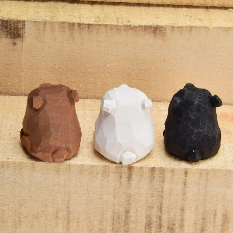 Solid Wood Carved Bear Wooden Cute Mini Bear Figurines Miniature Desktop Living Room Decoration Decoration Decorative Figurines