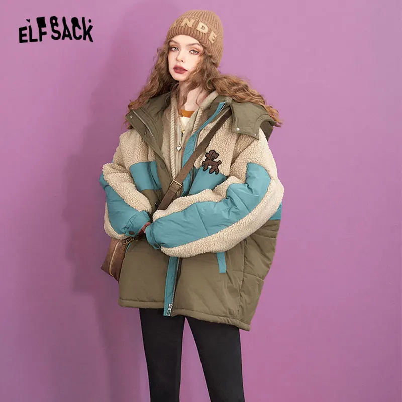 ELFSACK-Combinaison décontractée surdimensionnée en coton épais pour femme, vêtements d\'hiver, 2023