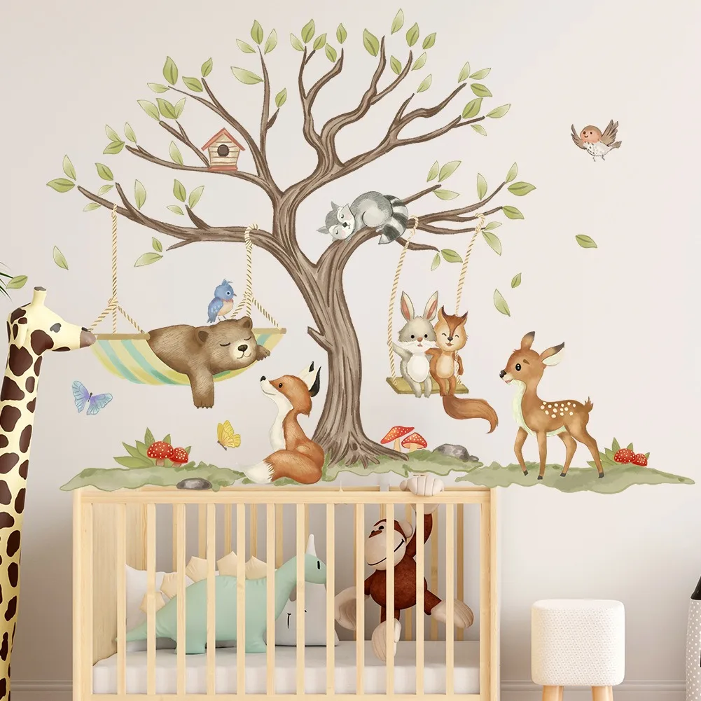 Whimsical Animal Swings Wall Stickers Interesting Home Decor For Living Room And Bedroom Decoration