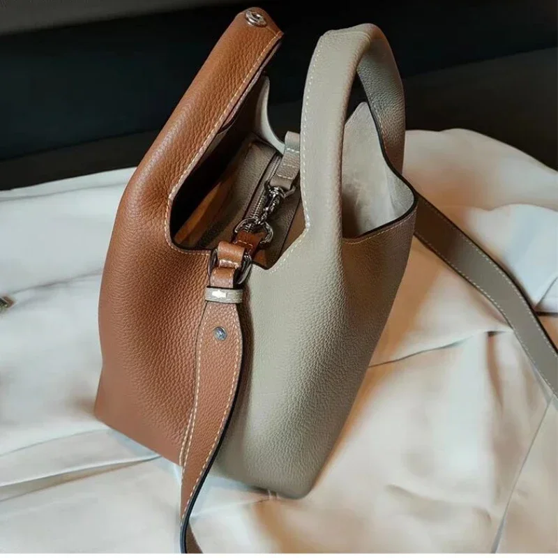 

New women's bucket bag with soft leather, high-end single shoulder crossbody, double-sided design, fashionable luxury handbag