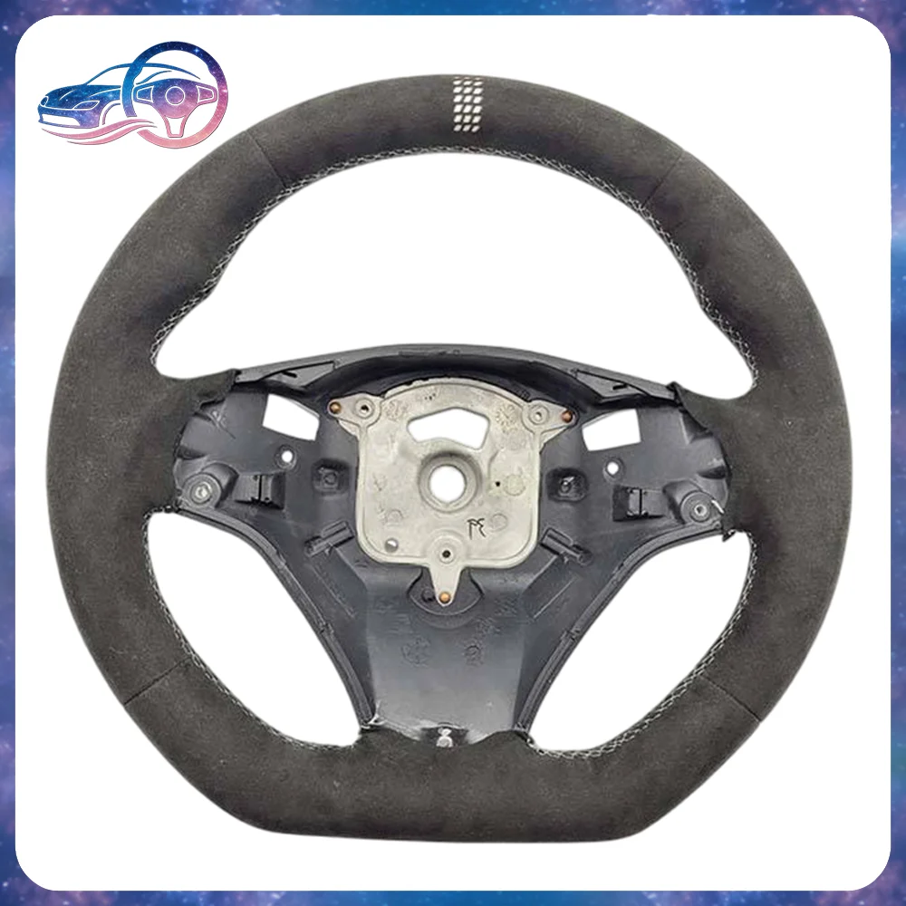 For BMW E90 Full  Leather Steering Wheel with White Cutout Center Mark For BMW E90