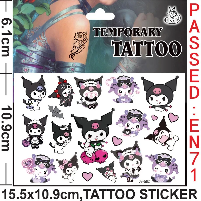 Sanurgente Kuromi-Autocollants de tatouage temporaire pour enfants, fournitures de fête d'anniversaire, faveurs de tatouages mignons, décoration, 4 pièces