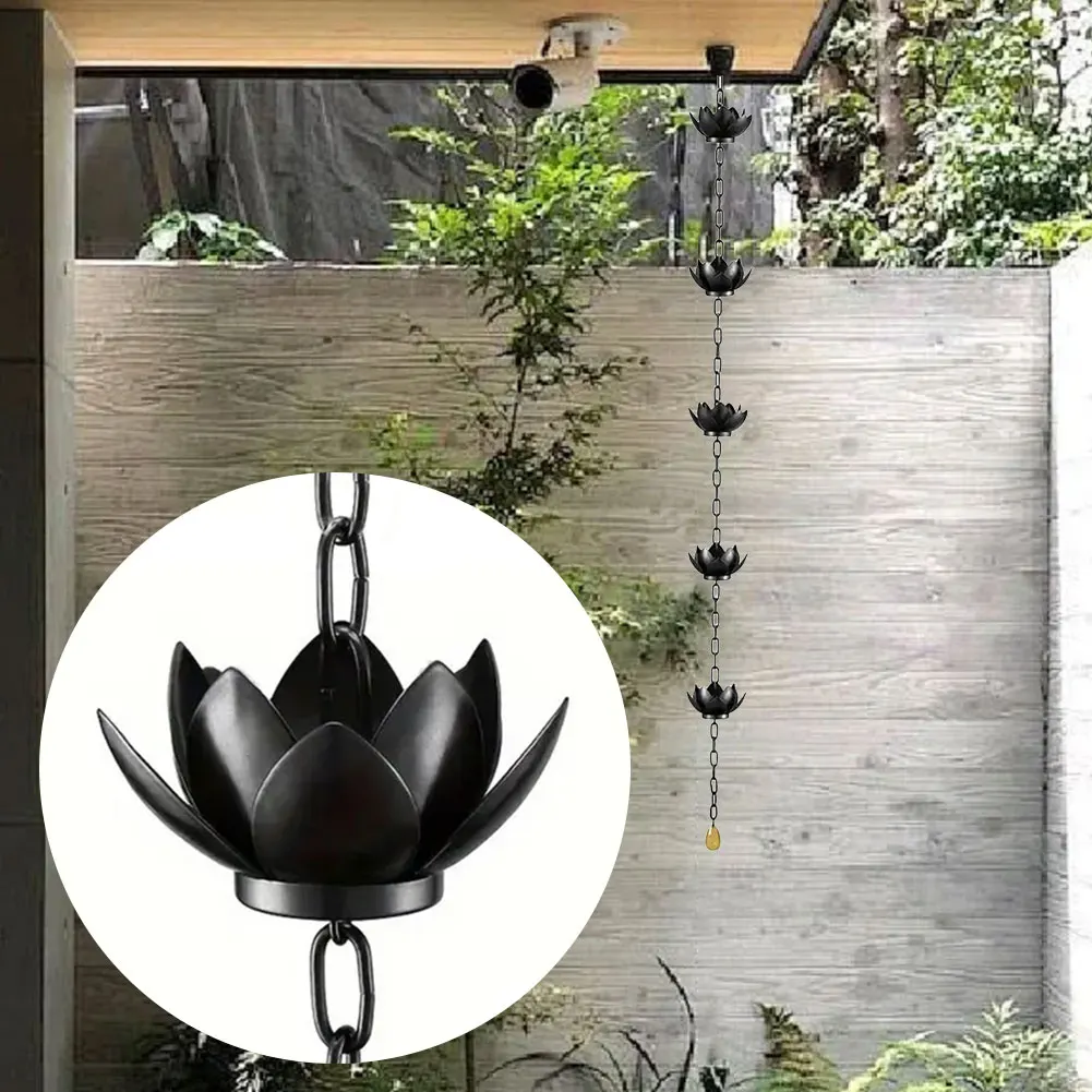 

120cm Lotus Rain Catcher Chain Outdoor Garden Hanging Decorative Rain Catchers Cups For Outside Door Backyard Gutters Downspouts