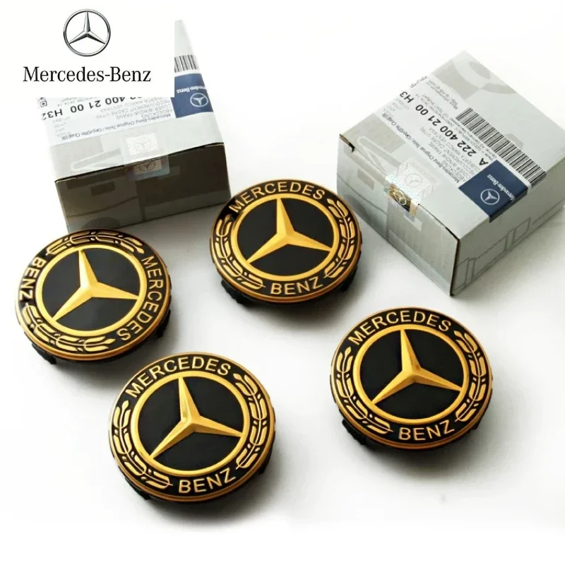 4PCS 75mm automobile hub center cover is suitable for Mercedes-Benz B/C/E/S A C200L GLK CLA GLC retro gold multicolor optional.