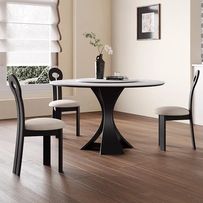 

Customizable Light Retro Solid Wood Round Slim Dining Table New Rock Slab Black High-end Cream Medieval