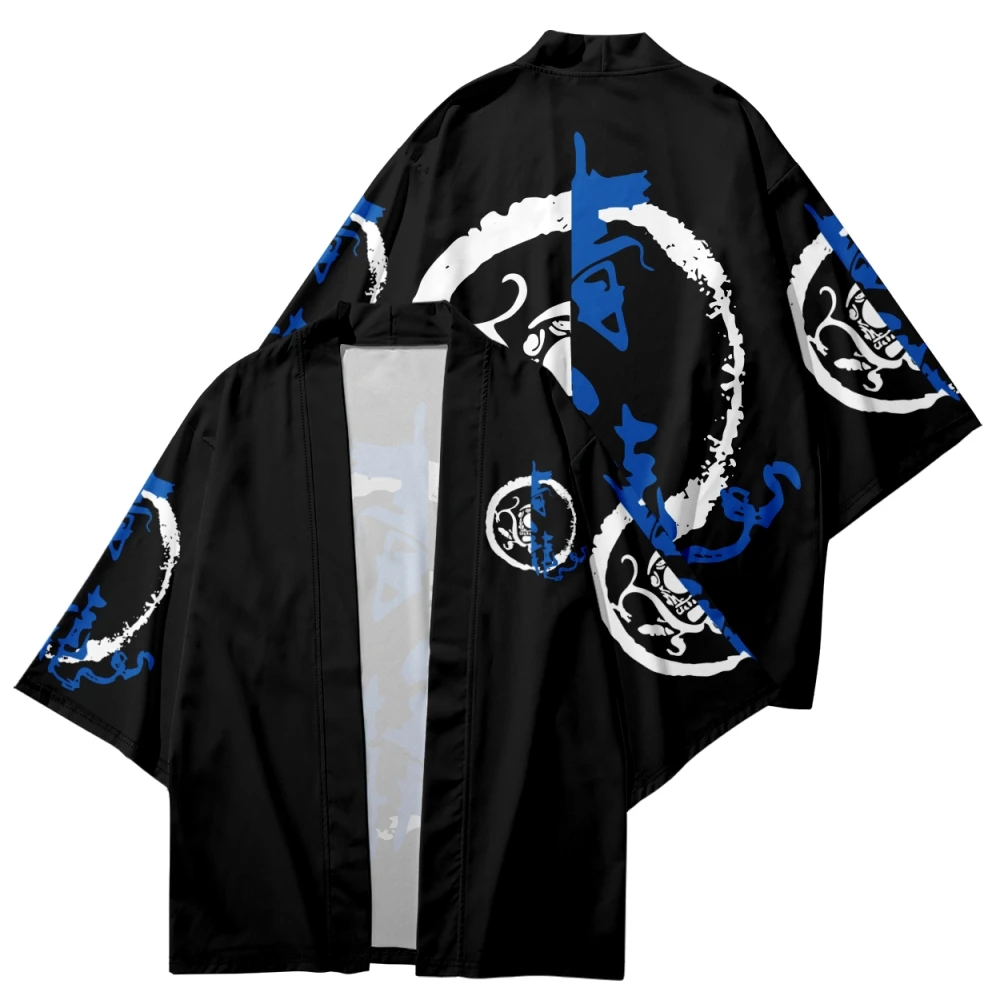 6XL nadruk ze smokiem kardigan Yukata japoński samuraj Kimono koszula Cosplay kobiet mężczyzn na plaży Haori za duży tradycyjny Top