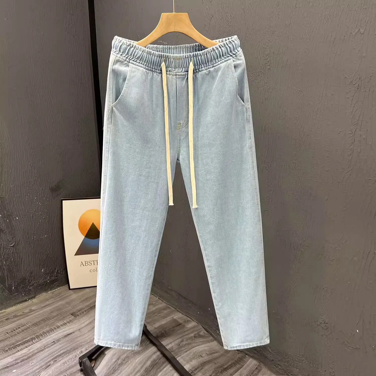 Loose Wide Leg Men's Jeans Casual Sporty Straight Cut Denim Pants Spring Autumn plus Size Youth Fashion Water Washed