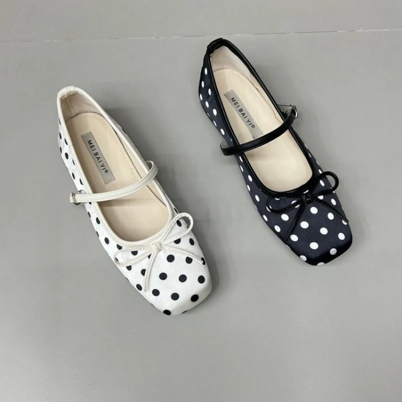 

Non Slip Rubber Sole Low Top PU Shoes Women Square Toe Single Strap Low Heel Lightweight Comfort Casual Daily Walking Flats