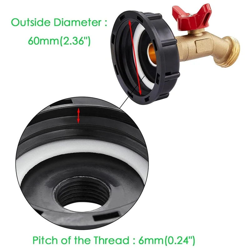 275 330 갤런 IBC 슈트케이스 어댑터, 무연 물 차단 밸브 수도꼭지, 2 인치, 거친 나사산 어댑터